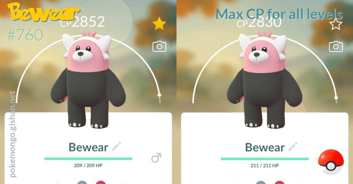 Bewear Max Cp For All Levels Pokemon Go