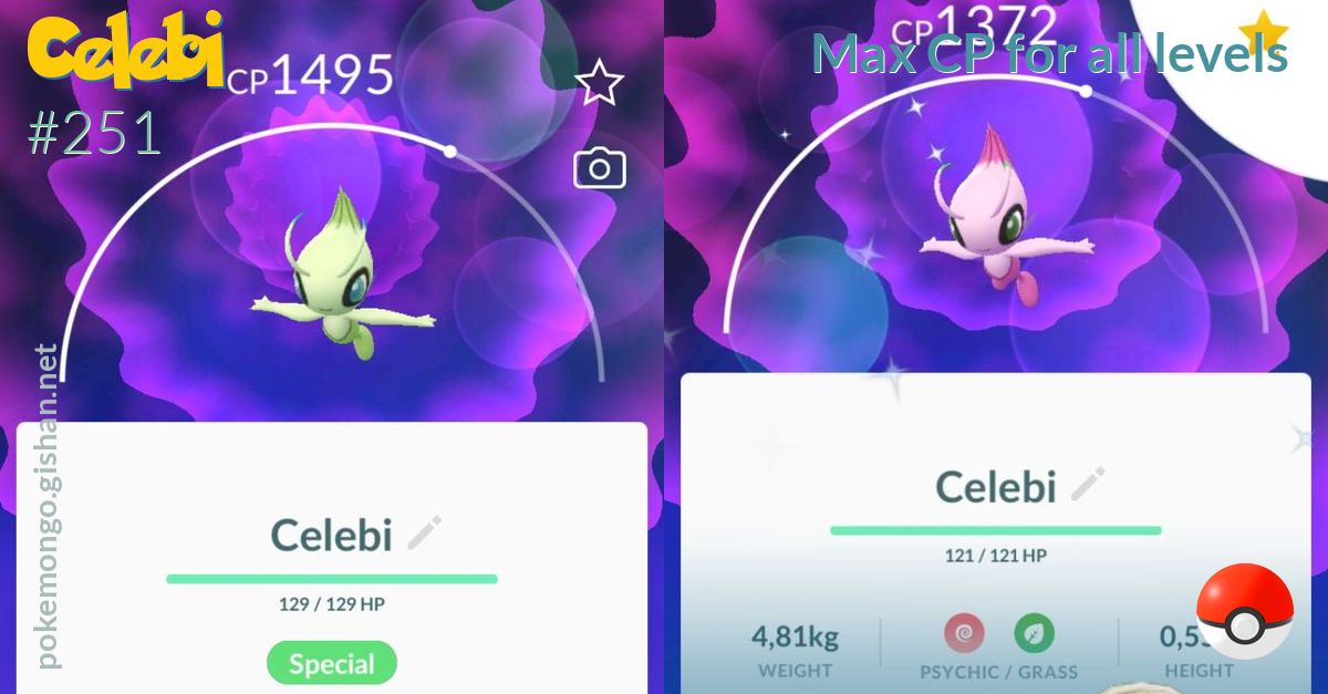 Celebi Max Cp For All Levels Pokemon Go