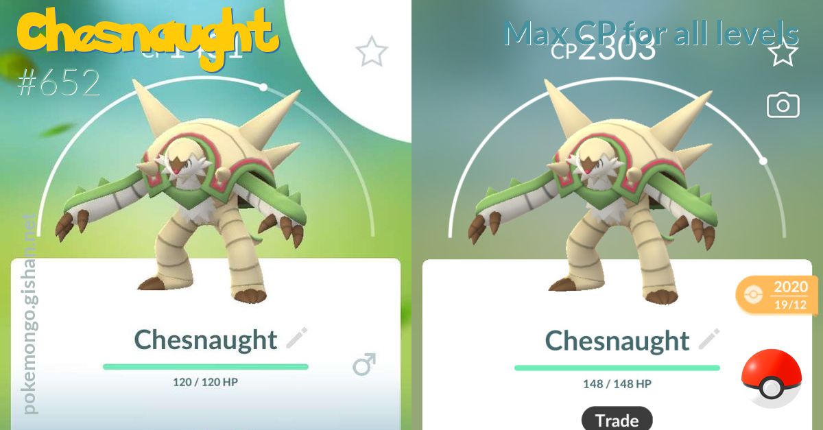 Chesnaught Max Cp For All Levels Pokemon Go