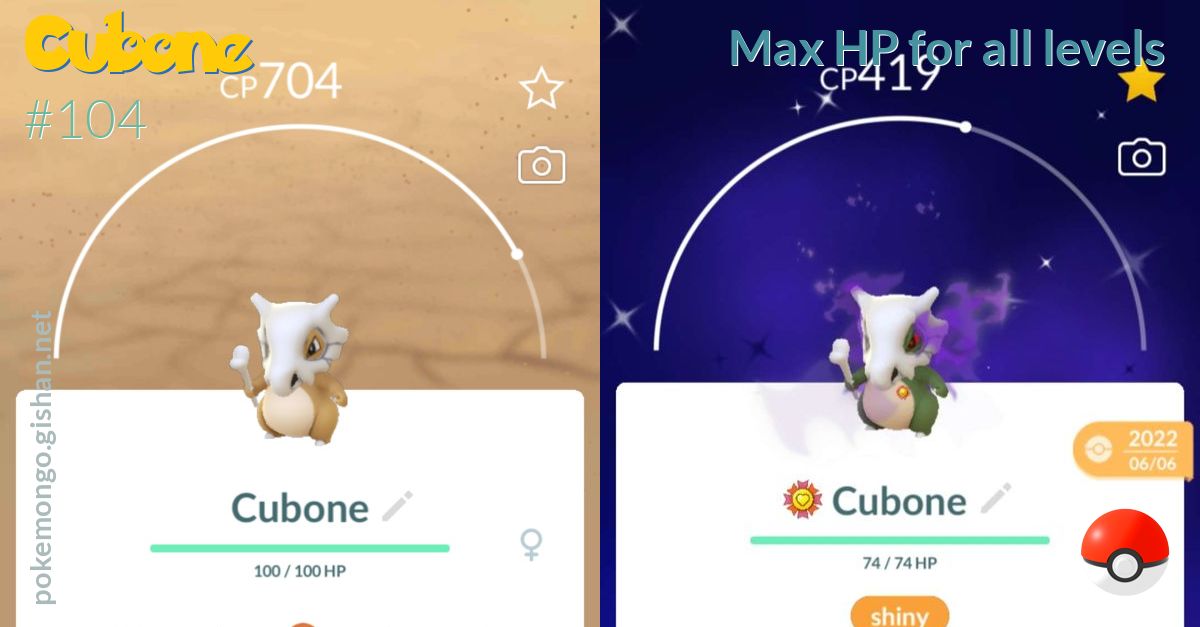 Cubone max HP for all levels Pokemon Go