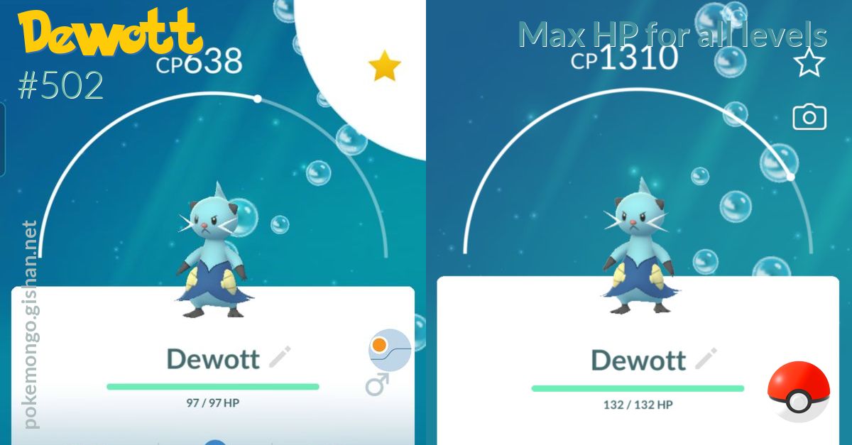 Dewott max HP for all levels - Pokemon Go