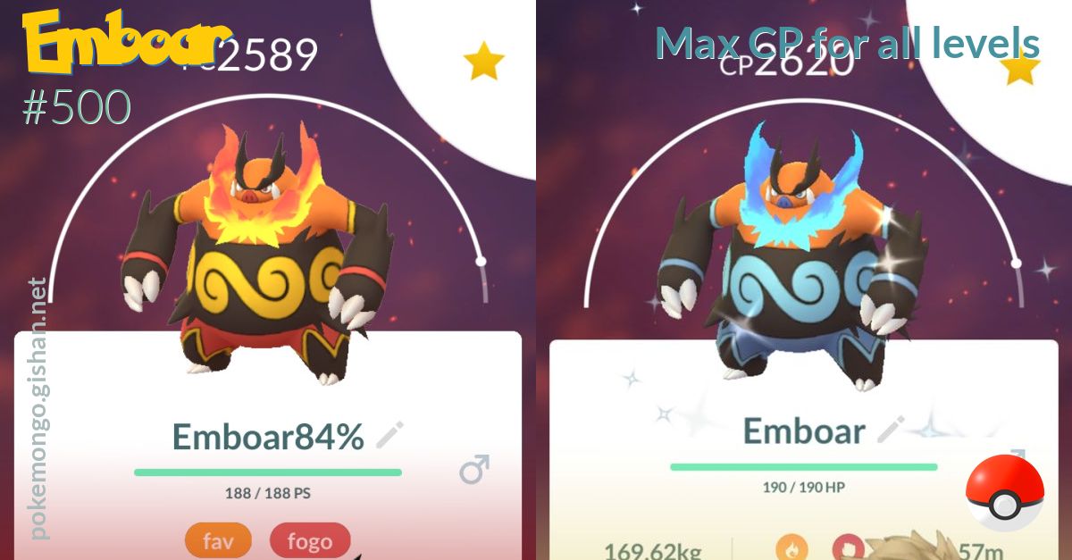 Emboar Max Cp For All Levels Pokemon Go