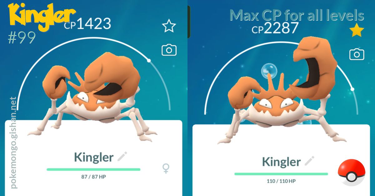 Kingler max CP for all levels - Pokemon Go