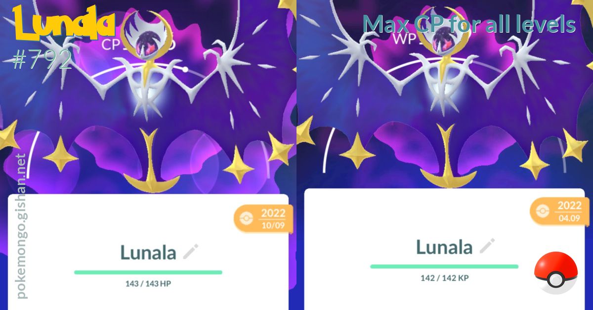 Lunala max CP for all levels - Pokemon Go