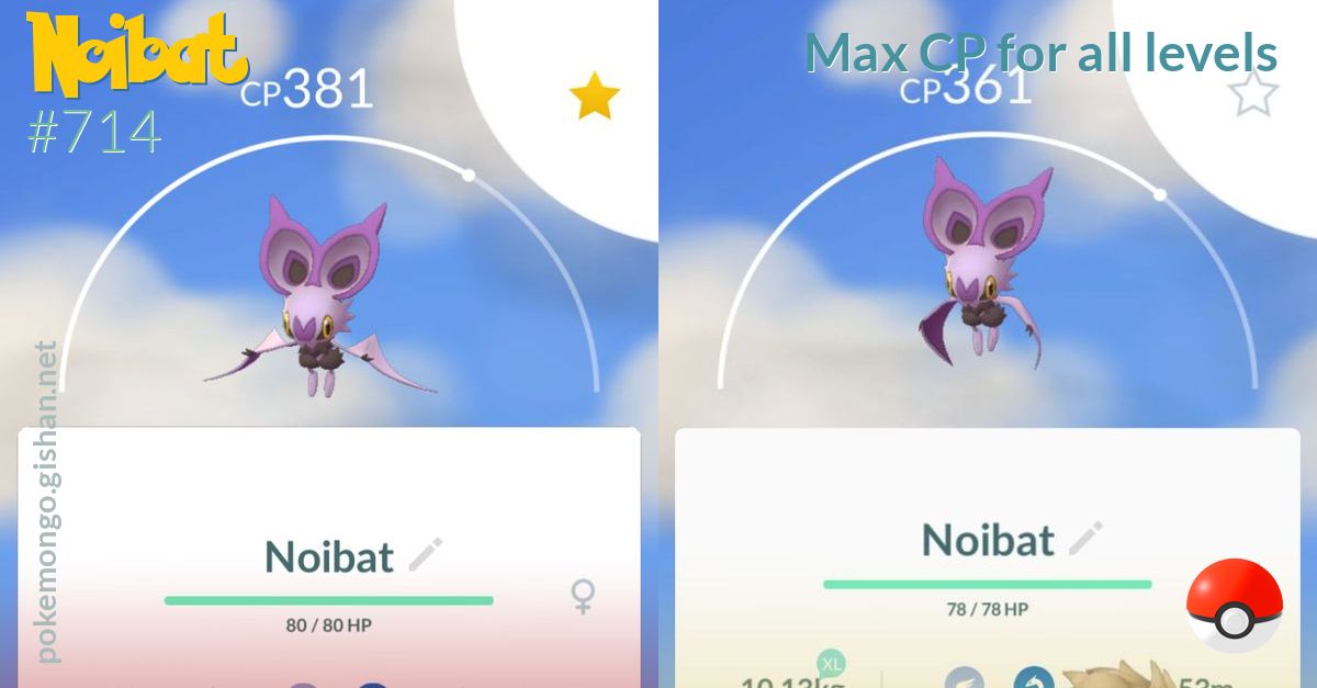 Noibat Max Cp For All Levels Pokemon Go