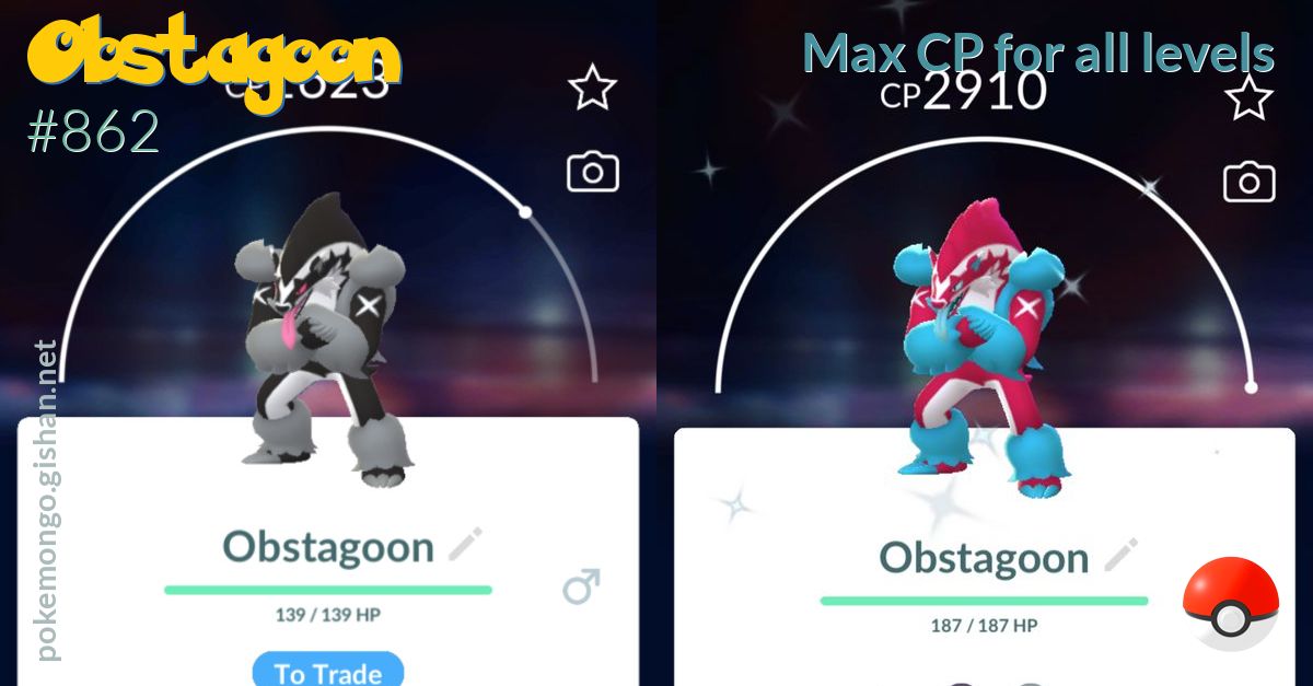 Obstagoon Max Cp For All Levels Pokemon Go