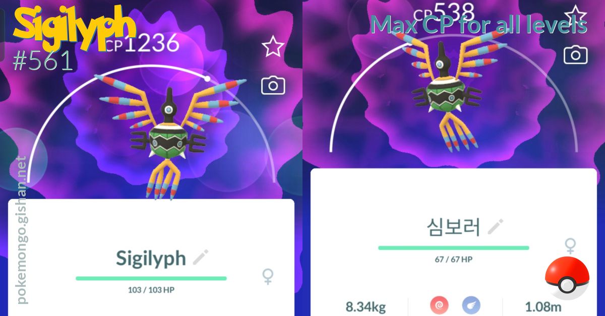 Sigilyph Max Cp For All Levels Pokemon Go 
