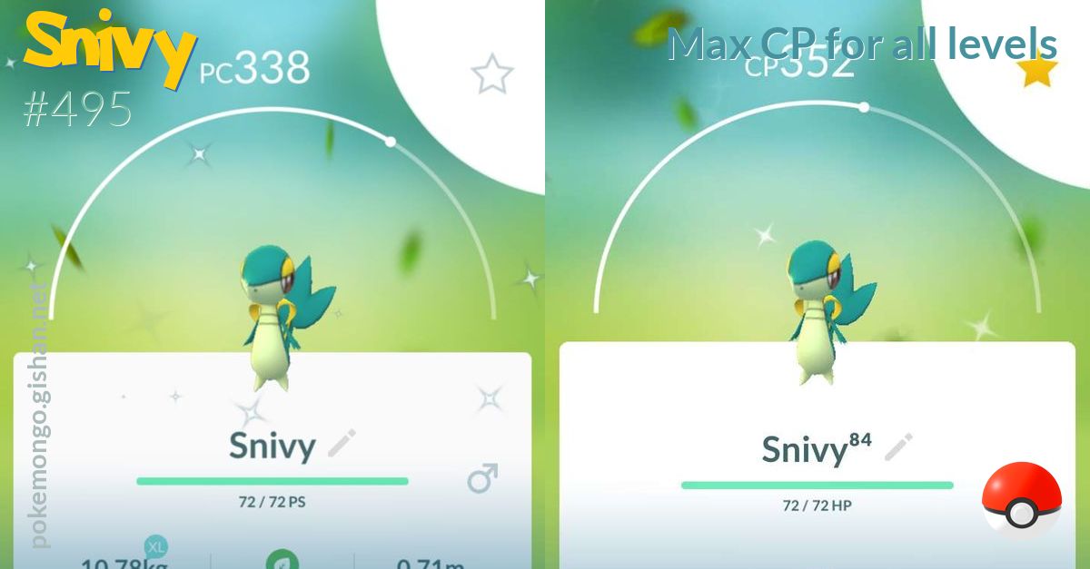 Snivy max CP for all levels Pokemon Go