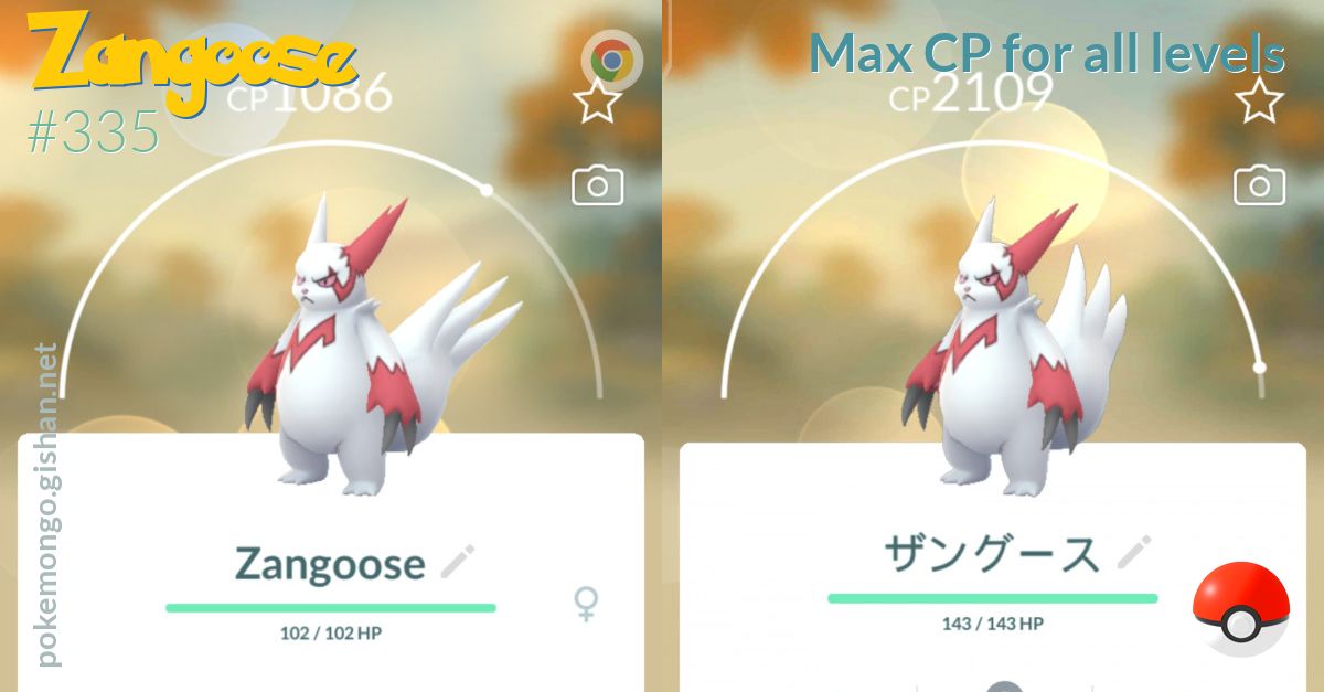 Zangoose max CP for all levels - Pokemon Go